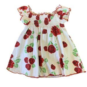 ORIGAMI Floral Rose Smocked Tunic Girls 6-12 Mos 0 Red Roses Top Valentines Day